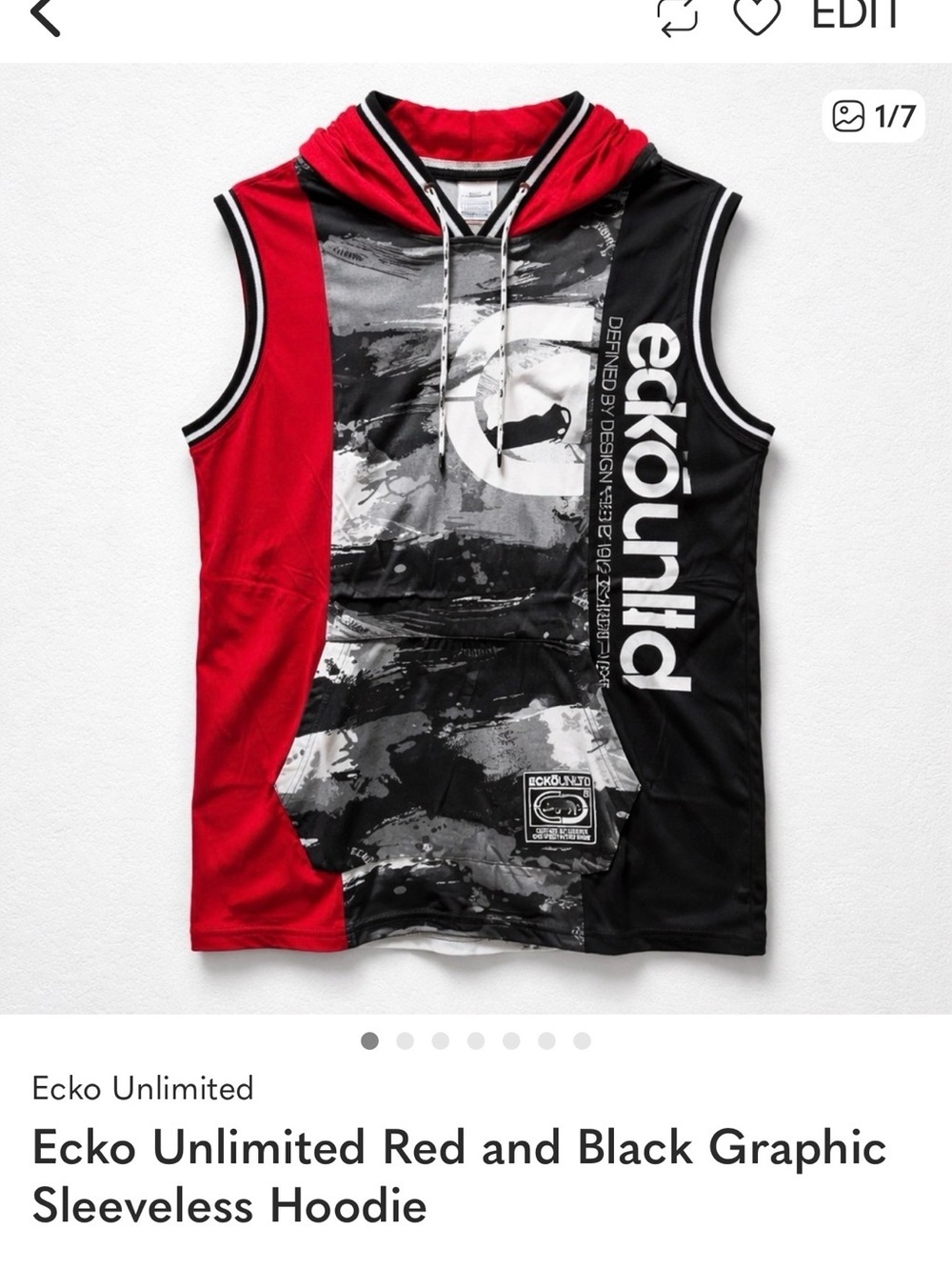 Ecko Unltd Red and Black Graphic Sleeveless Hoodie Shirt for Men